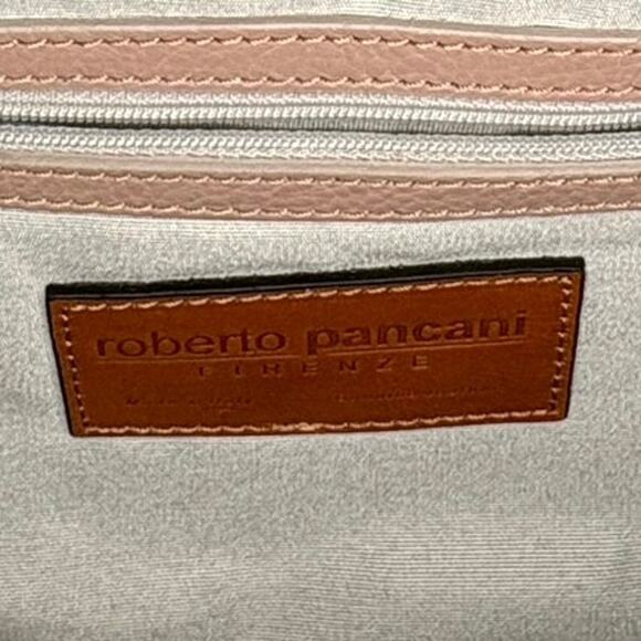 Roberto Pancani Laser Cut Leather Tote Satchell Crossbody | Tan Peach Italy - Picture 10 of 14